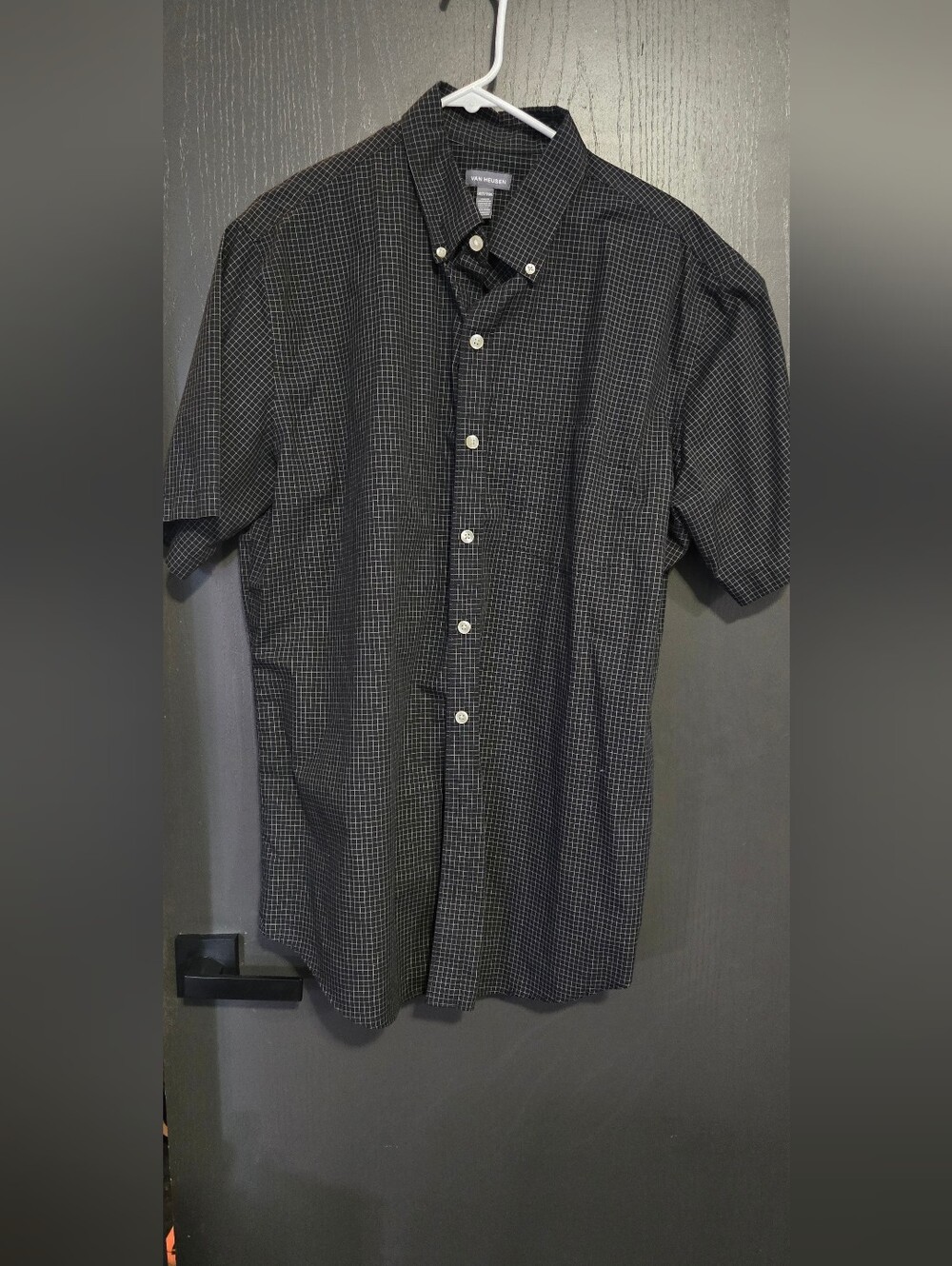 Van Heusen Short-Sleeve Check Shirt – Dark Charcoal Windowpane – Size XLT